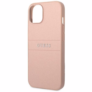 Guess GUHCP14MPSASBPI Saffiano with Metal Logo dėklas, skirtas iPhone 14 Plus, rožinis