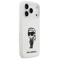 KARL LAGERFELD dėklas telefonui IPHONE 17 Pro suderinamas su Magnetine KLHMP17LSKIGROH (Silicone W/ KL Sketch & Logo) baltas