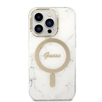 Rinkinys Guess GUBPP14LHMEACSH dėklas + įkroviklis iPhone 14 Pro 6.1" baltas/baltas kietas dėklas Marble Magnetinis