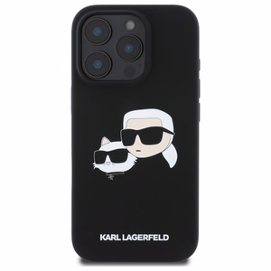 Karl Lagerfeld silikoninis Magnetinis dėklas telefonui iPhone 16 Pro Max su galvų atvaizdais - juodas