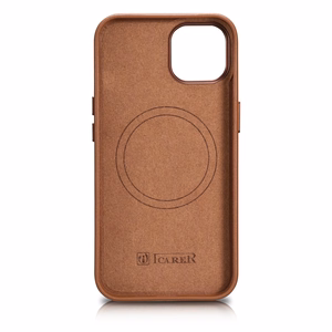 iCarer Dėklas Odinis viršelis iPhone 14 Plus rudas (suderinamas su MagSafe)