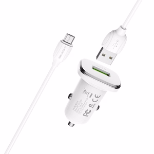 Borofone BZ12A Lasting Power QC3.0 18 W automobilinis įkroviklis su Micro-USB laidu, baltas