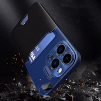 Odinis dėklas su stovu iPhone 14, kortelių piniginės tipo, mėlynas