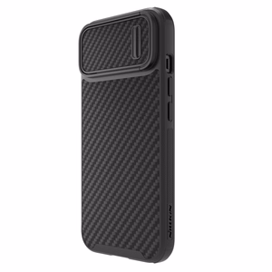 Nillkin Synthetic Fiber S dėklas iPhone 14 Plus su kameros dangteliu, juodas
