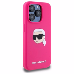 Karl Lagerfeld KLHMP15XSKHPPLF iPhone 15 Pro Max 6.7" kietasis silikoninis dėklas telefonui su Karl Head spauda ir Magnetine MagSafe funkcija, fuksinė