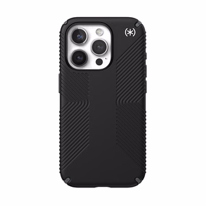 Speck Presidio2 Grip MagSafe dėklas, skirtas iPhone 15 Pro, juodas su skalūno pilkos spalvos detalėmis