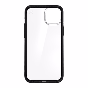 Speck Presidio Perfect-Clear with Impact Geometry case for iPhone 15 Plus / 14 Plus, with Microban antimicrobial protection, Clear / Black