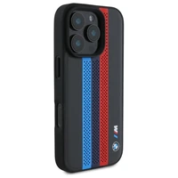 BMW M Performance Tricolor Printed Stripes MagSafe dėklas iPhone 16 Pro - juodas