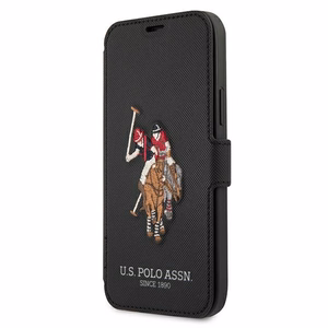 US Polo USFLBKP12SPUGFLBK iPhone 12 mini 5,4" juodas knygos tipo dėklas Polo Embroidery Collection