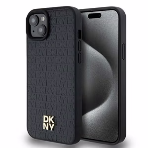 DKNY Odinis raštas metalinis logotipas Magnetinis dėklas iPhone 15 / 14 / 13 - juoda