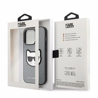 Karl Lagerfeld Saffiano Choupette Head Patch dėklas telefonui iPhone 14 Pro Max - sidabrinis