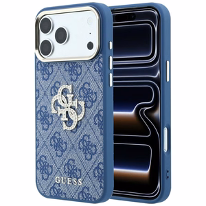 Guess 4G & Big Strass Logo dėklas, skirtas iPhone 18 Pro / 17 Pro, mėlynas