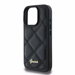 Guess Dygsniuotas Metalinis Logotipas dėklas iPhone 16 Pro Max - juoda