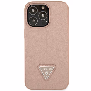 Guess GUHCP14XPSATLP iPhone 14 Pro Max 6.7" rožinis kietasis dėklas Saffiano Triangle Logo
