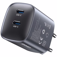 Tinklo įkroviklis USAMS CC305 T66 45W GaN 2xUSB-C tamsus