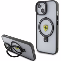 Ferrari FEHMP15SUSCAK iPhone 15 6.1" juodas/juodas kietas dėklas su žiediniu stovu 2023 kolekcija Magnetinis
