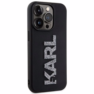 Karl Lagerfeld 3D guminis blizgus logotipas dėklas telefonui iPhone 15 Pro Max - juodas