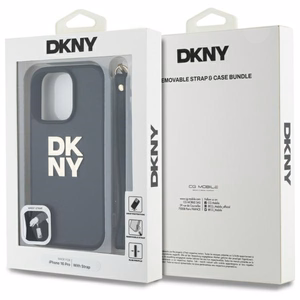 DKNY Wrist Strap Stock Logo dėklas telefonui iPhone 16 Pro - juodas