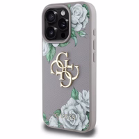 Guess Grained Roses Big 4G Logo dėklas telefonui iPhone 16 Pro Max - violetinis