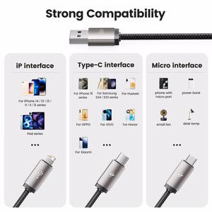 "Tech-Protect UltraBoost 3in1" USB-A - "Lightning" / USB-C / "micro USB 3,5A" laidas 1 m - pilkos spalvos