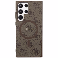 Guess 4G Collection Leather Metal Logo MagSafe dėklas telefonui Samsung Galaxy S24 Ultra - rudas