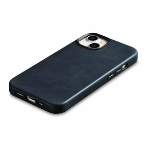 iCarer Oil Wax Premium odinis dėklas iPhone 14 Plus Magnetinis odinis dėklas su MagSafe Tamsiai mėlynas (WMI14220703-BU)
