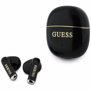 Belaidės TWS ausinės Guess Glossy Gold Line Classic, juodos