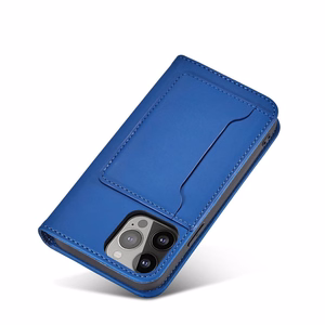 Magnet Card dėklas iPhone 14 Plus atveriamas dangtelis piniginė su stovu mėlynas