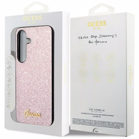 Guess Glitter Script dėklas telefonui Samsung Galaxy S24 - rožinė