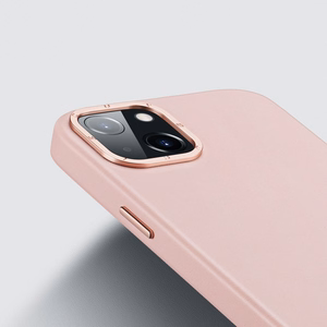 Dux Ducis Grit odinis dėklas iPhone 14 Plus Elegantiškas dirbtinės odos dėklas (MagSafe suderinamas) Rožinis