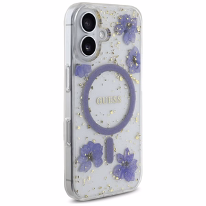 Guess Resin Flowers Glitter MagSafe iPhone 16 dėklas telefonui (m) - violetinis (m)
