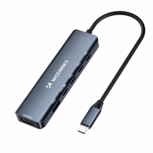 Wozinsky WHBC10Y4S 6-in-1 USB-C šakotuvas, aliuminio, 25 cm kabelis, pilkas