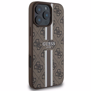 Guess 4G dryžuotas magnetinis dėklas telefonui iPhone 16 Pro Max - ruda
