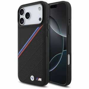 BMW M Tricolor Metal Logo MagSafe dėklas telefonui iPhone 17 Pro Max - juodas