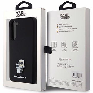 Karl Lagerfeld silikoninis Karl&Choupette metalinis smeigtukas dėklas telefonui Samsung Galaxy S23+ - juodas