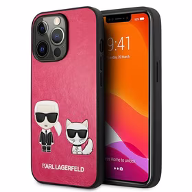 Karl Lagerfeld Ikonik Karl&Choupette dėklas iPhone 13 Pro / iPhone 13 - fuksijos spalvos