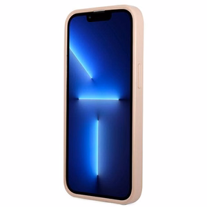 Guess GUHCP13MPSATPP iPhone 13 6.1 dėklas telefonui, rožinis, kietas, Saffiano trikampio logotipu ir kortelių skyriumi