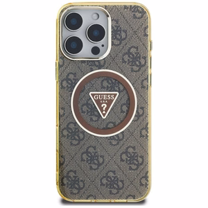 Guess IML Metal Glitter 4G Circle Triangle Magnetinis dėklas telefonui iPhone 16 Pro Max - rudas