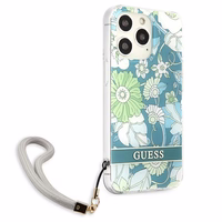 Guess GUHCP13XHFLSN iPhone 13 Pro Max 6.7" žalias kietasis dėklas su gėlių dirželiu