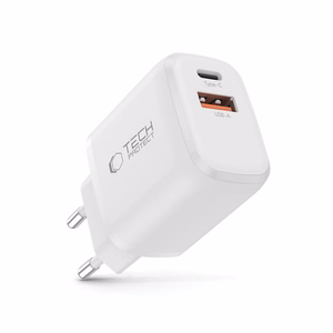 Tech-Protect NCA30 PD 30W QC3.0 USB-A / USB-C sieninis įkroviklis - baltas