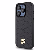 DKNY Odinis monogramos rašto metalinis logotipas Magnetinis dėklas iPhone 15 Pro - juoda