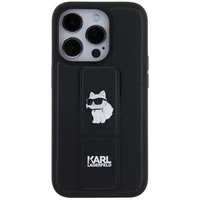 Karl Lagerfeld Gripstand Saffiano Choupette Pins dėklas telefonui iPhone 14 Pro - juodas