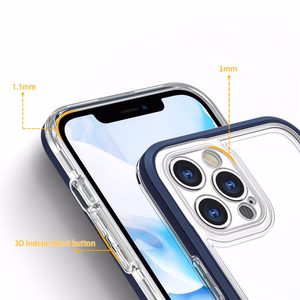 Skaidrus 3in1 dėklas iPhone 12 Pro Max mėlyno rėmo gelio dangteliu