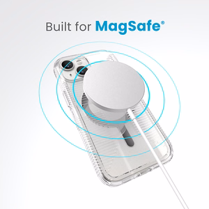 Speck GemShell Grip MagSafe dėklas, skirtas iPhone 17e / 16e / 15 / 14 / 13, skaidrus, chromo apdaila