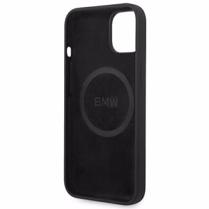 Dėklas BMW BMHMP14MSLBLBK iPhone 14 Plus 6.7 "juodas / juoda kietas dėklas Silikoninis Parašo Logotipas Magnetinis