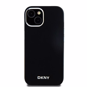 DKNY Skystas silikoninis dėklas MagSafe iPhone 15 Plus / 14 Plus su metaliniu logotipu - juodas (m)