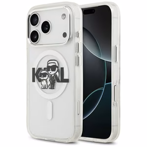 Karl Lagerfeld IML Glitter Karl & Choupette Sketch Logo MagSafe чехол для iPhone 17 Pro - прозрачный