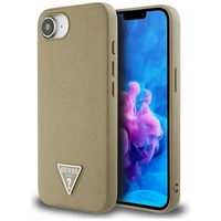 Guess Grained Triangle MagSafe dėklas telefonui iPhone 16e - ruda