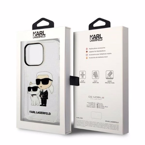 Karl Lagerfeld Glitter Karl&Choupette dėklas iPhone 14 Pro – skaidrus
