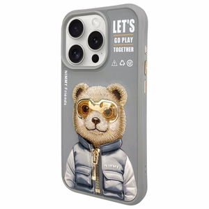 Nimmy Cool&Cute 2.0 meškos dėklas telefonui iPhone 15 Pro Max - pilkas